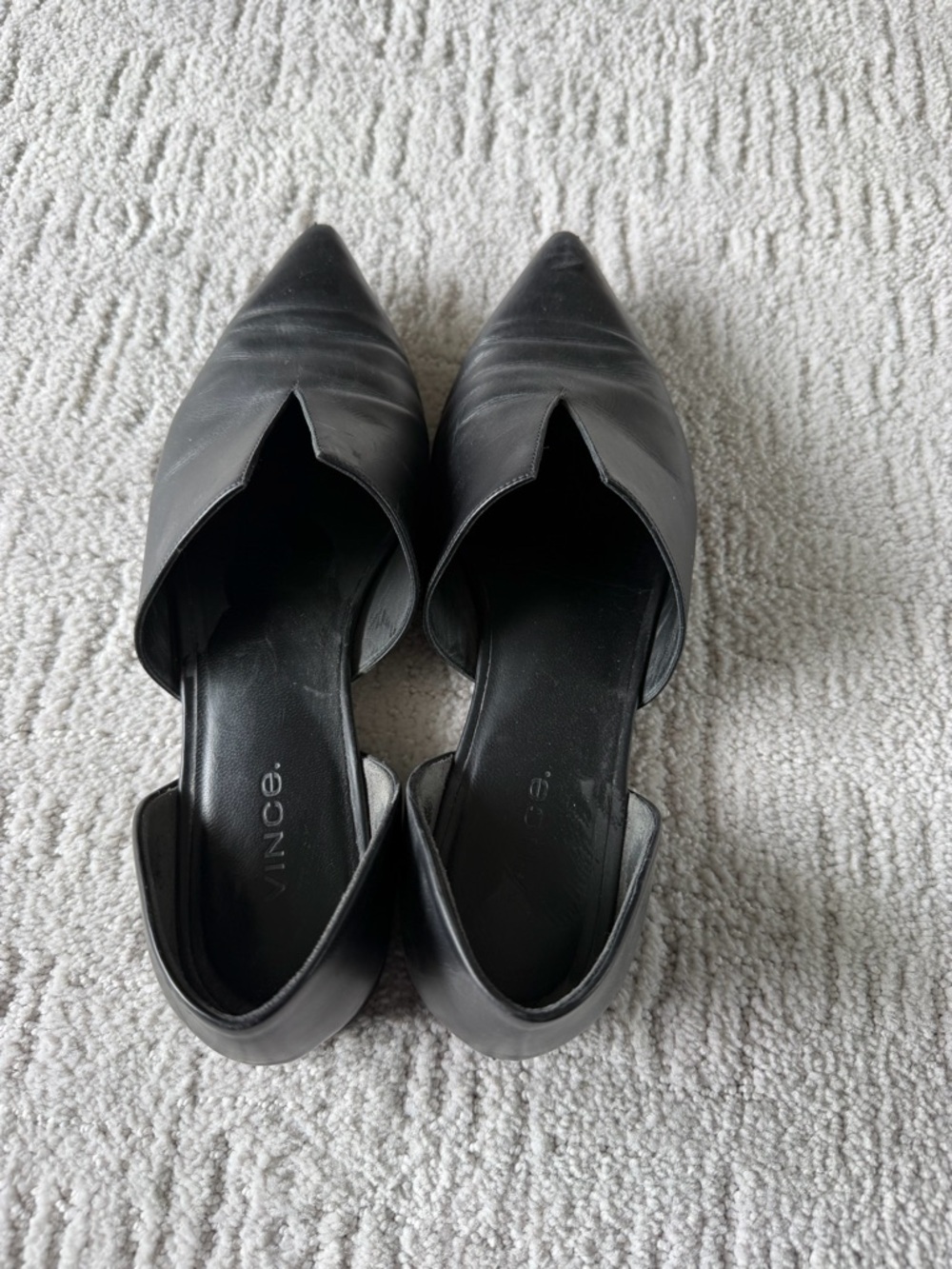 Vince Black Leather Pointed Slip-On Mules - Picture 2 of 4